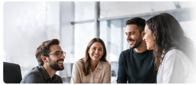 Colleagues talking together in a bright office