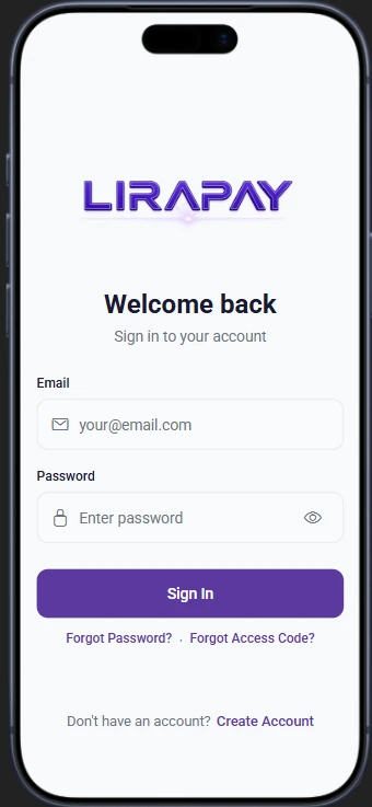 LiraPay sign in screen